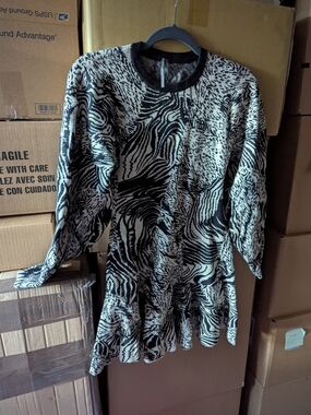 Anthropologie Ruffled Black and White Knit Dress XXS